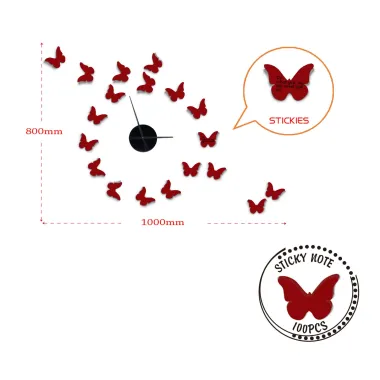 Naklejka na ścianę zegar Motyle z karteczkami samoprzylepnymi 100x80 cm MIN 3